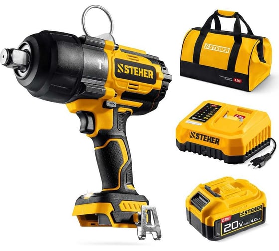 Бесщеточный ударный гайковерт STEHER 20 В, 1000 Н·м, 1 АКБ LMS (4 А·ч), сумка CWB-1000-41 1