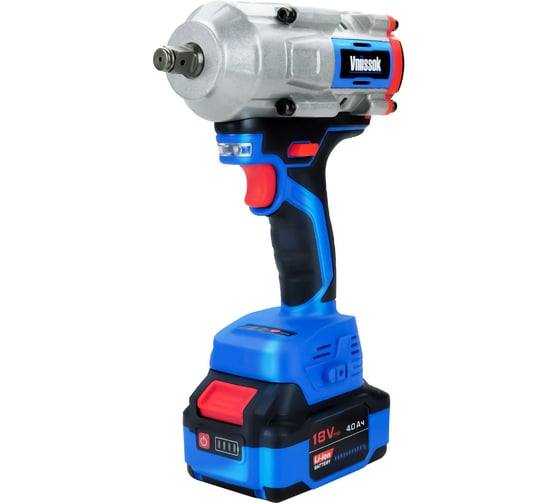 Аккумуляторный бесщеточный ударный гайковерт Vniissok V-1000N(18В, 1000Нм, Li-ion-2шт, 4.0Ач, набор насадки, З/У, в кейсе) V0047