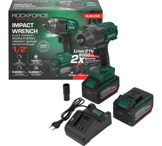 Гайковерт ударный Rockforce аккумуляторный 1/2 8000мАч RF-BLMI-258(66495)