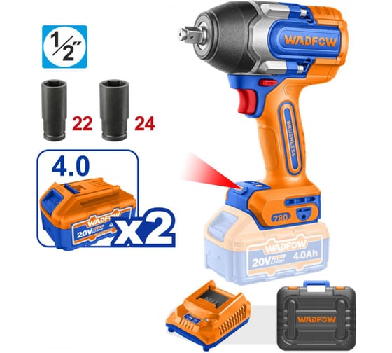 Гайковерт аккумуляторный WADFOW 20В, 780 Нм, б/щ 4 WCD1B78