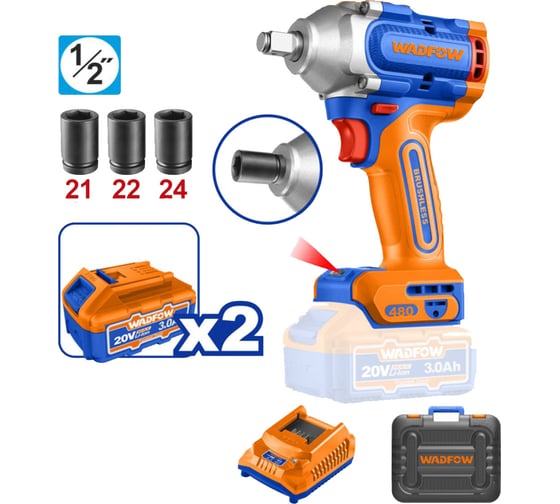 Гайковерт аккумуляторный WADFOW 20В, 480 Нм, б/щ 5 WCD1B48