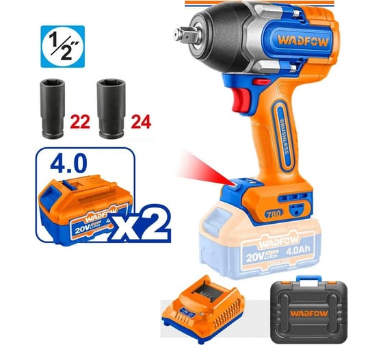 Гайковерт аккумуляторный WADFOW 20В, 780 Нм, б/щ 4 WCD1B785