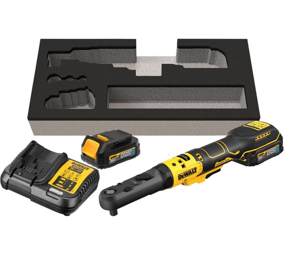 Аккумуляторный угловой гайковерт Dewalt DCF510E2G, с трещоткой, 18 В, 102 Нм, 300 об/мин, с 2 АКБ 1.7 Ач и ЗУ, в чехле () DCF510E2G-QW