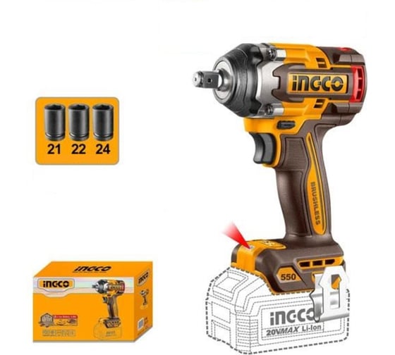 Гайковерт 550Нм, Акк, Б/щ, P20S(20В) INGCO CIWLI20551