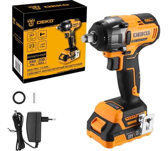 Гайковерт аккумуляторный бесщеточный DKIS PRO, 20В, 350Hm, 1x3.0Ач DEKO 086-1011