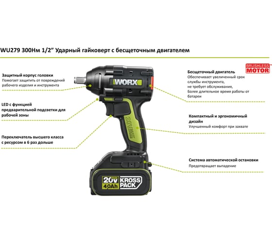 Аккумуляторный ударный гайковерт WORX Professional WU279.1