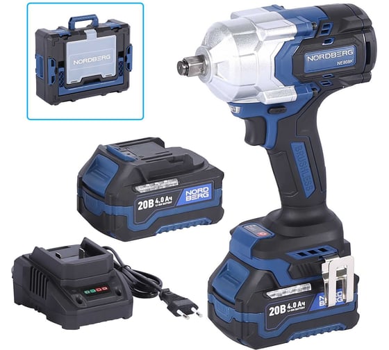 Аккумуляторный гайковерт NORDBERG 1/2", 21В, 1000 Нм с двумя 4A акк. и зар. уст-вом 1,8A, в кейсе NE808K