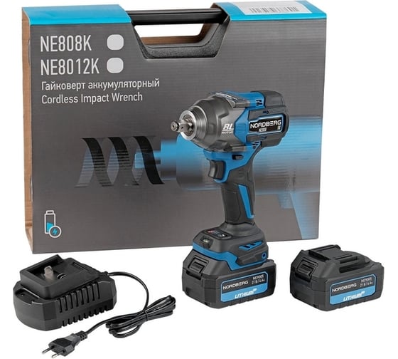 Аккумуляторный гайковерт NORDBERG 1/2", 21В, 1200 Нм с двумя 4A акк. и зар. уст-вом 1,8A, в кейсе NE808K