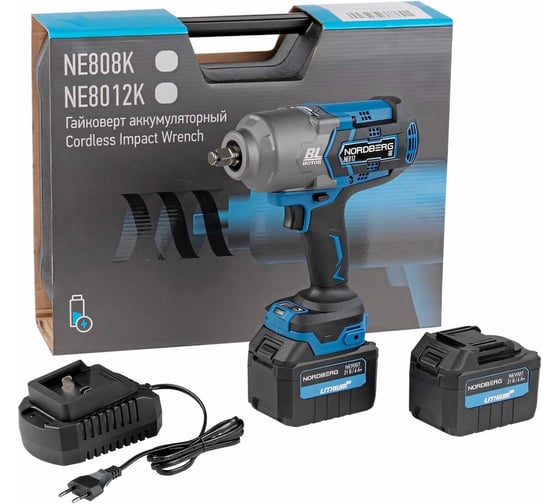 Аккумуляторный гайковерт NORDBERG 1/2", 21В, 1700 Нм с двумя 6A акк. и зар. уст-вом 1,8A, в кейсе NE812K