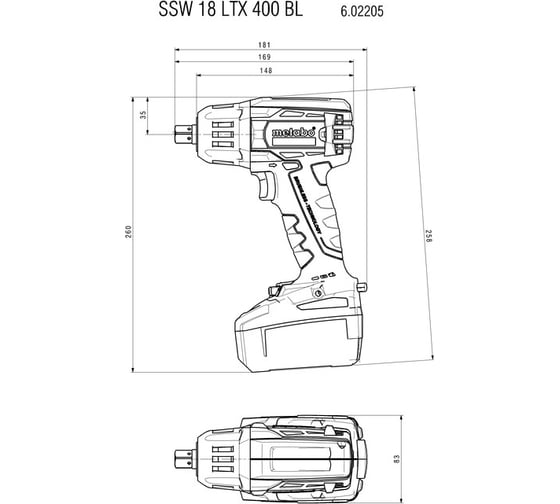 Аккумуляторный гайковерт Metabo SSW 18 LTX 400 BL 602205800