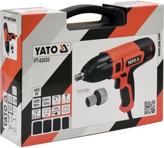Электрический ударный гайковерт YATO 1/2" 450Вт/450Нм YT-82020