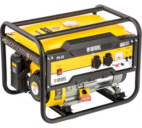 Бензиновый генератор DENZEL PS 33, 3,3 кВт, 230В, 15л, ручной стартер 946834