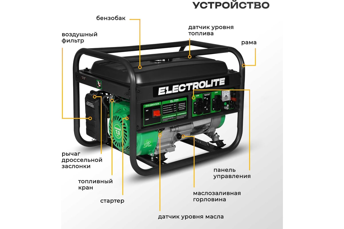 Бензиновый электрический генератор Electrolite EL777 4.875 кВа ...