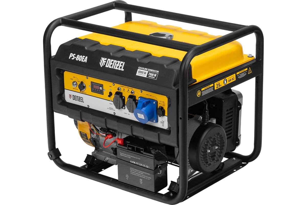 Бензиновый генератор DENZEL PS 80 EA, 8,0 кВт, 230В, 25л 946924 ...