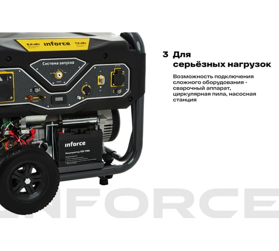 Бензиновый генератор (8 кВт; эл.стартер; ATS, колёса и ручки) Inforce GL 8000 04-03-16
