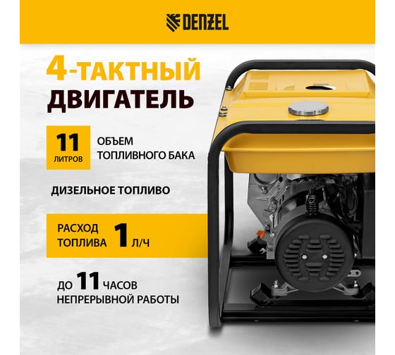 Дизельный генератор Denzel des-32, 3.2 квт, 230 в, 11 л, ручной стартер 94411