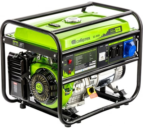 Бензиновый генератор СИБРТЕХ БС-8000, 6,6 кВт, 230В, 4-х такт., 25 л, ручной стартер 94547