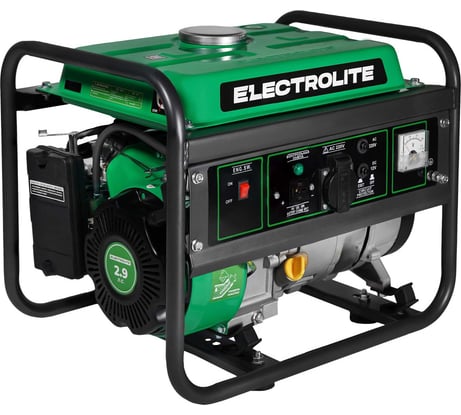 Бензиновый электрический генератор Electrolite 1500 EL 4-х тактный двигатель, 1.875 кВа пиковая нагрузка, 220 В / 12 В, 1 / 1.2 кВт, 50 Гц, ручной стартер 6288