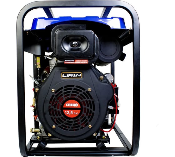 Дизельный генератор СПЕЦ SD-8500E4 1 фаза, 6,8/7,0 кВт, бак 12,5 л, медный альтернатор, электростартер, аккумулятор 28 Ач, колеса 4 шт, розетки 2x16 А, 1x32 А, провода 12 В, 3 вилки СПЕЦ-4058