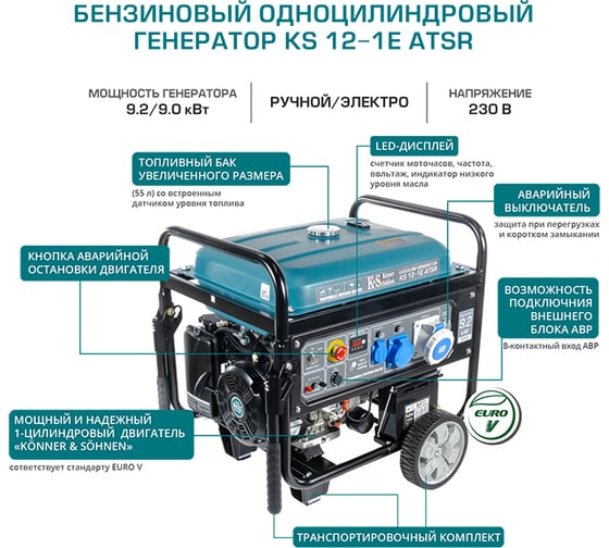 Бензиновый генератор Konner&Sohnen KS 12-1E ATSR