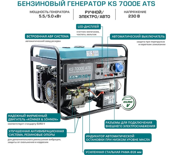 Бензиновый генератор Konner&Sohnen KS 7000E ATS