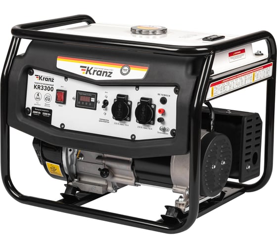 Бензиновый генератор KRANZ KR3300 3,3 кВт, 230 В, 15 л, ручной стартер KR-16-1133
