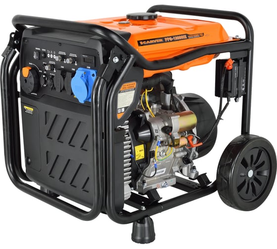 Генератор CARVER PPG-10000IЕ инверторный 8/8,5кВт, 220/12В, 2+1розетки, без ATS-порта, диспл, колеса 01.020.00049