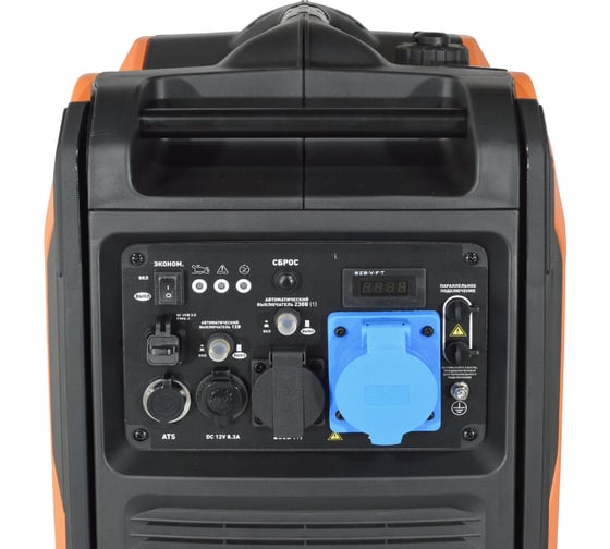 Генератор CARVER PPG -6500ISE инверторный 5/5,5кВт, 220/12В, 1+1роз,USB, безATS-порта, диспл, колеса 01.020.00048