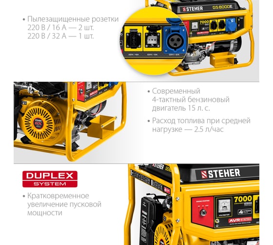Бензиновый генератор STEHER с электростартером GS-8000Е