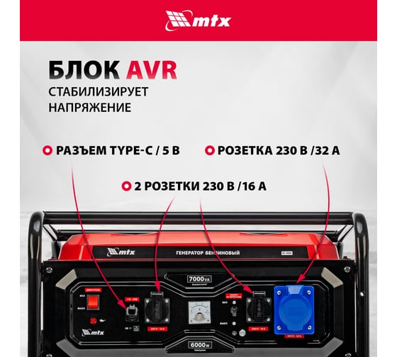 Генератор бензиновый MTX RS-9000, 7 кВт, 230В, ручной стартер 946155
