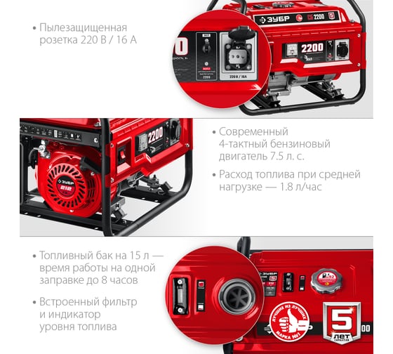 Бензиновый генератор ЗУБР 2200 Вт СБ-2200