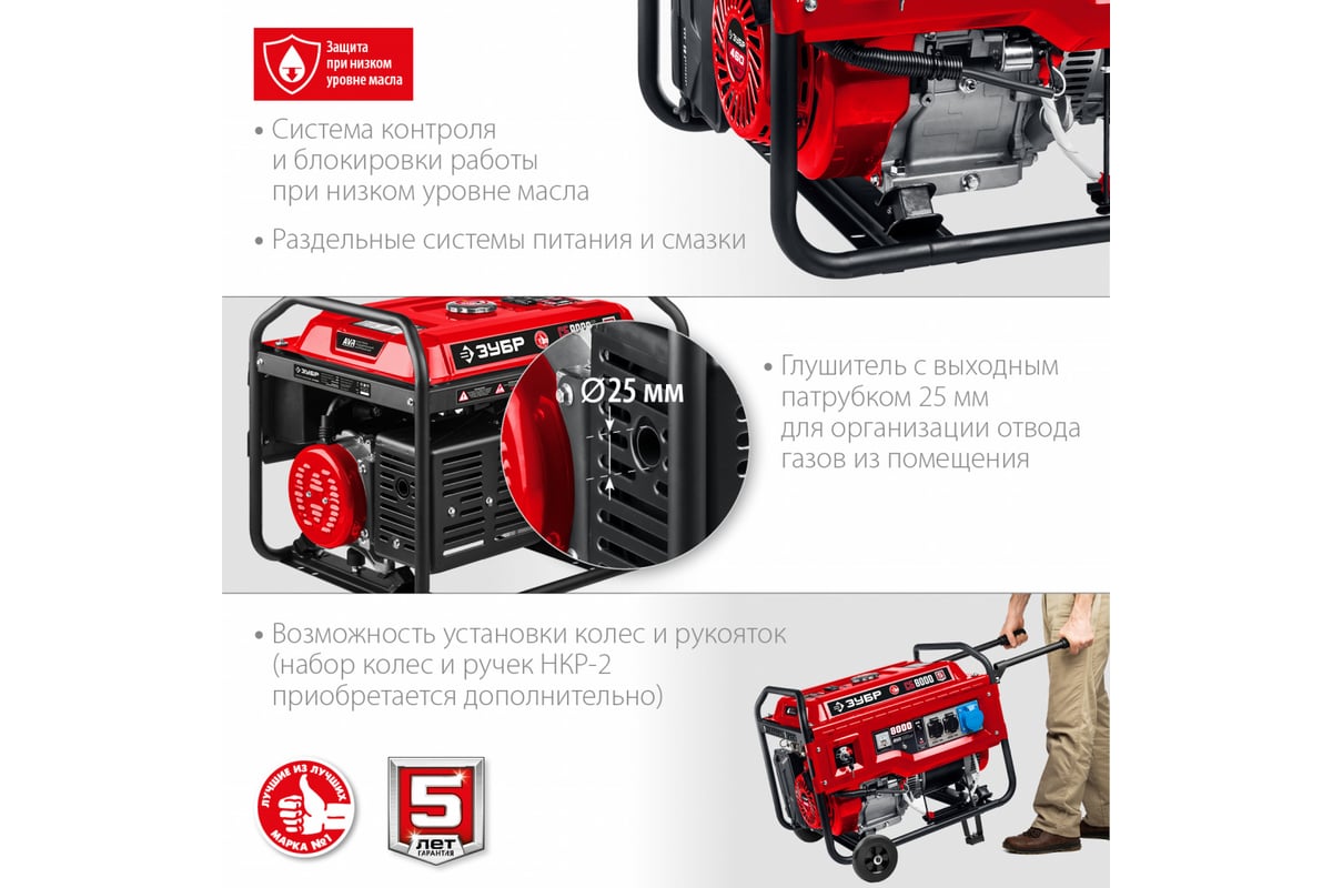 Бензиновый генератор ЗУБР с электростартером, 8000 Вт СБ-8000Е - выгодная  цена, отзывы, характеристики, фото - купить в Москве и РФ