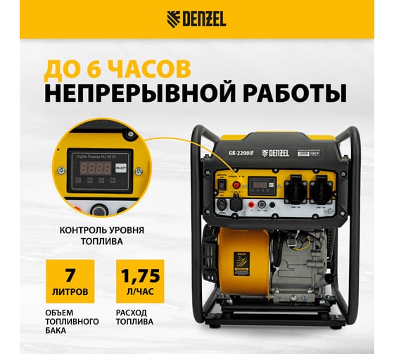 Генератор инверторный Denzel GK-3800iF, 3,8 кВт, 230 В, ручной старт 94708
