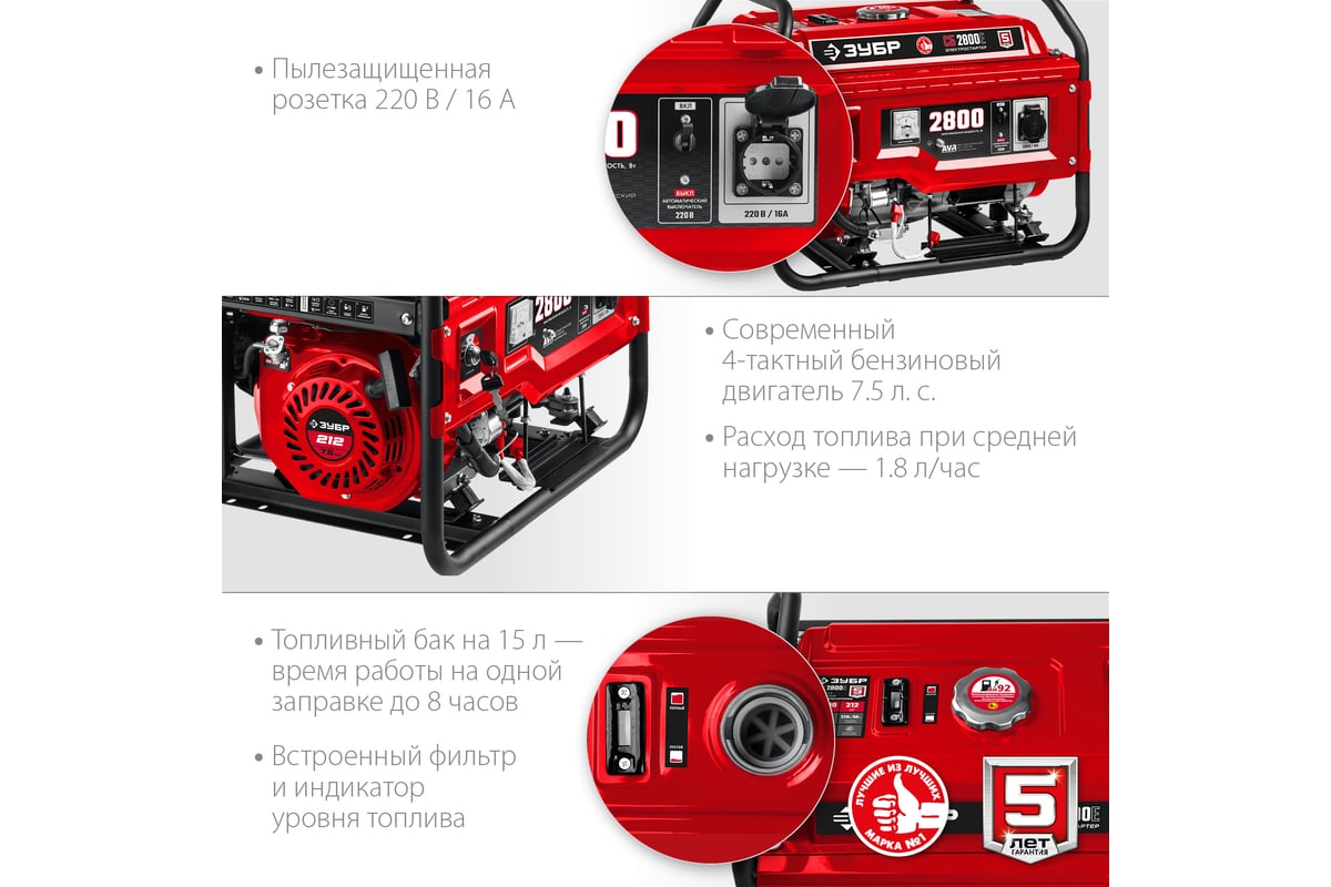 Бензиновый генератор с электростартером ЗУБР 2800 Вт, СБ-2800Е - выгодная  цена, отзывы, характеристики, фото - купить в Москве и РФ