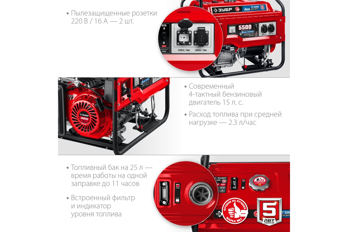 Гибридный генератор бензин/газ с электростартером ЗУБР 5500 Вт, СГ-5500Е -  выгодная цена, отзывы, характеристики, фото - купить в Москве и РФ