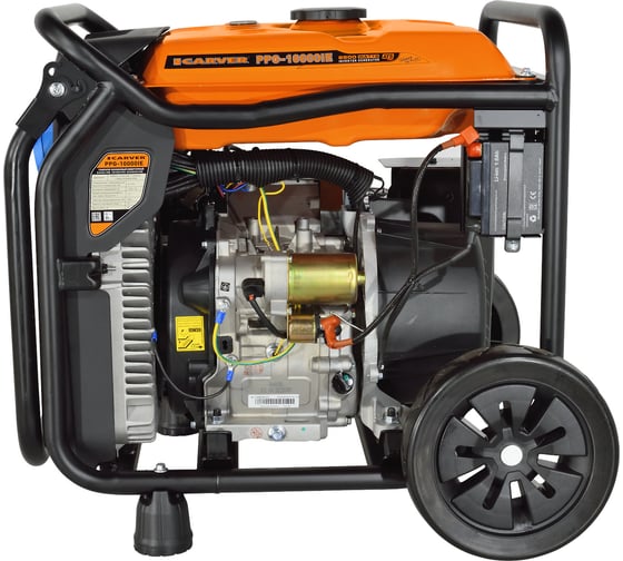 Генератор инверторный CARVER PPG-10000IЕ +ATS (8/8,5кВт, 220/12В, 2+1 розетки, дисплей, колеса) 01.020.00044