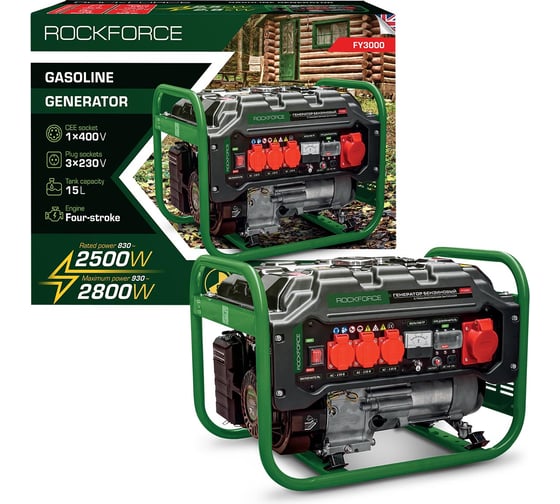 Генератор бензиновый с транзисторным запуском Rockforce 15л, 830-2500Вт, 7л.с RF-FY3000(60802)