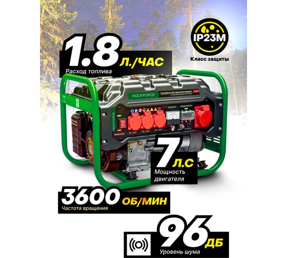 Генератор бензиновый с транзисторным запуском Rockforce 15л, 830-2500Вт, 7л.с RF-FY3000(60802)