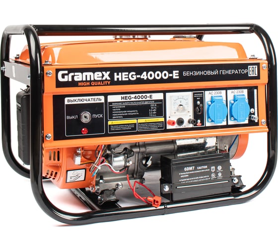 Генератор бензиновый GRAMEX HEG-4000-E 3.3кВт, бак15л, руч/электро,старт, 4Т/АИ-92/360г/кВт*ч 020363