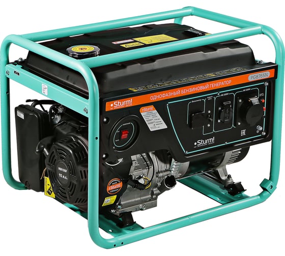 Бензогенератор Sturm 6500 ВА, AVR (Авто. Рег.Напр.), ручной старт, 73 кг, бак 25 л PG8765N
