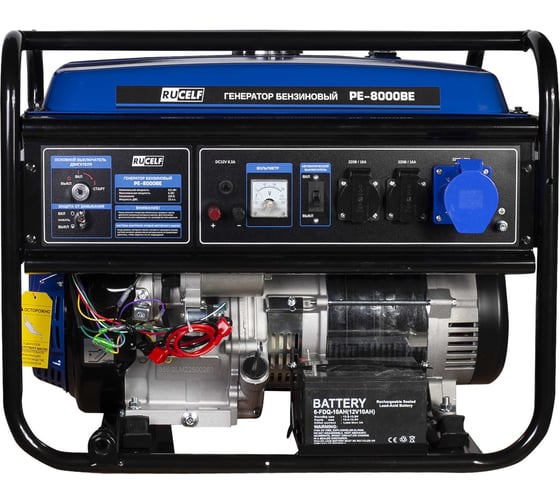 Электрогенератор бензиновый RUCELF PE-8000BE, ручки+колеса, электрический стартер с аккумулятором, медь, 6КВт, силовой разъем КА-00010630 1