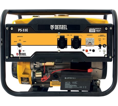 Бензиновый генератор Denzel PS-33E, 3,3 кВт, 230В, 15 л, электростартер 94537