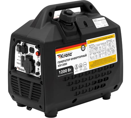 Генератор инверторный KRANZ KR1200I, 1,2кВт, 230В, 2л, закрытый корпус, ручной старт KR-16-1145