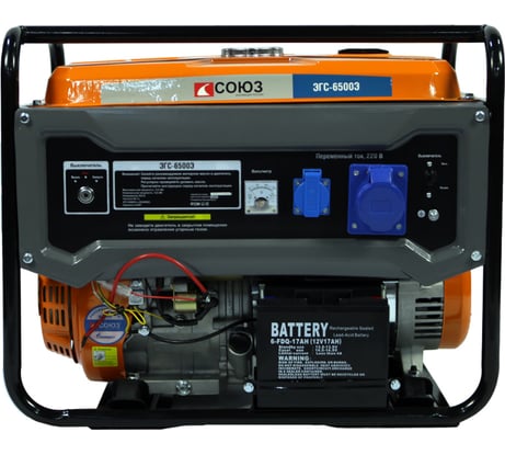 Бензогенератор СОЮЗ , 5,5/5,0 кВт, AVR (Авто. Рег.Напр.), эл/ручн ст,73,5 кг,бак 25л ЭГС-6500Э