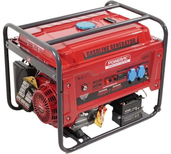 Генератор бензиновый Powerac электрический (5.5 кВт, 220В, 13л.с., электростартер+АКБ) PR6500H2E