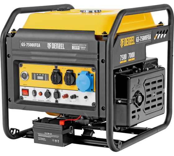 Генератор инверторный Denzel GS-7500iFEA, 7,5 кВт, 230 В, открытый корпус, электростартер, ATS 94721