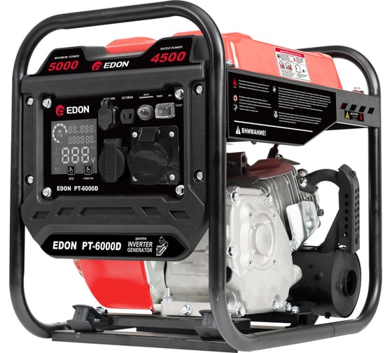 Генератор бензиновый инверторный EDON PT-6000D (225см3/ч, 4,5кВт/5,0 кВт, ручн.стартер, USB, ECO) 57305