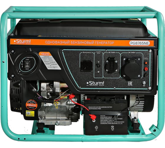 Бензогенератор Sturm 6500 ВА, AVR, (Авто. Рег.Напр.), эл/ручн старт, 76 кг,бак 25 л PG8765NE