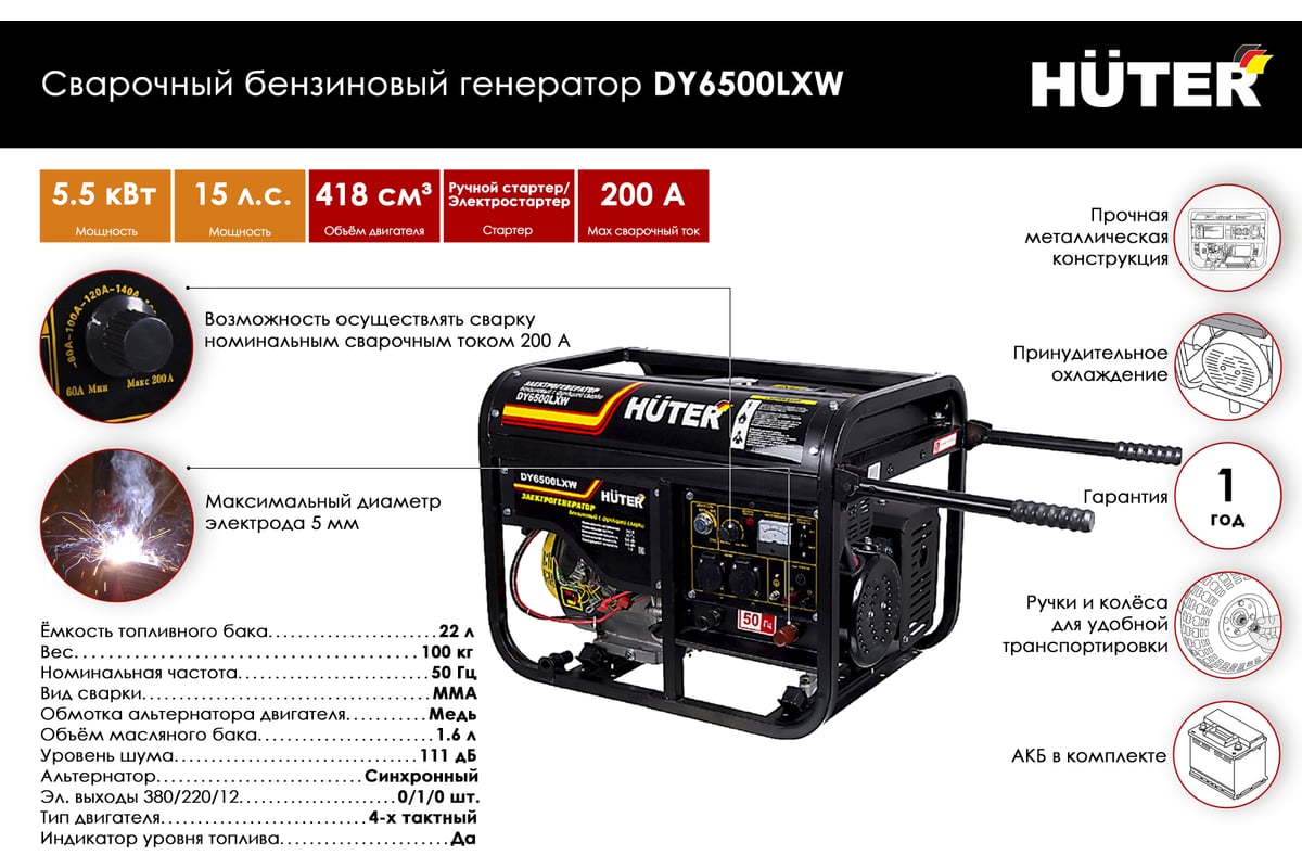 Бензиновый генератор huter dy6500lxw