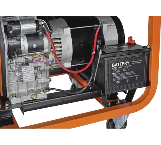 Генератор CARVER PPG-11000DE дизель, LT-1100F, 8,5/9,5 кВт, 220 В, бак 20л, э/старт, колеса, медь 01.020.00025